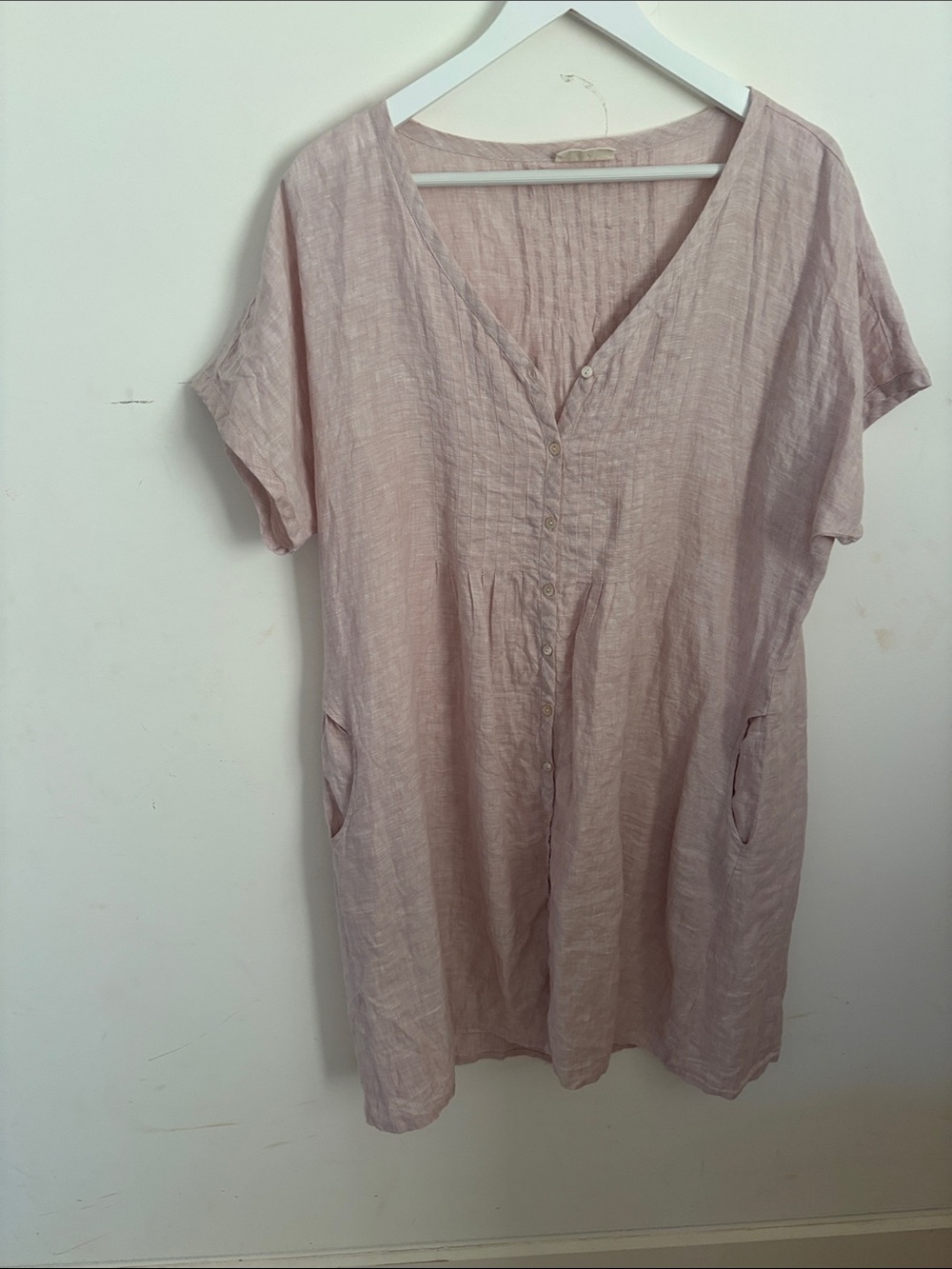 Poetry Light Mauve Linen Button-Front Dress